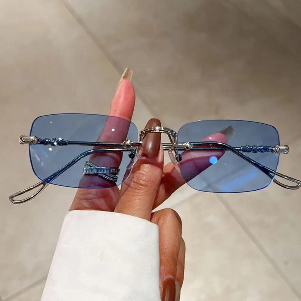

Metal Rectangle Sunglasses UV400 Vintage Rimless Shades for Women Men Fashion Eyewear
