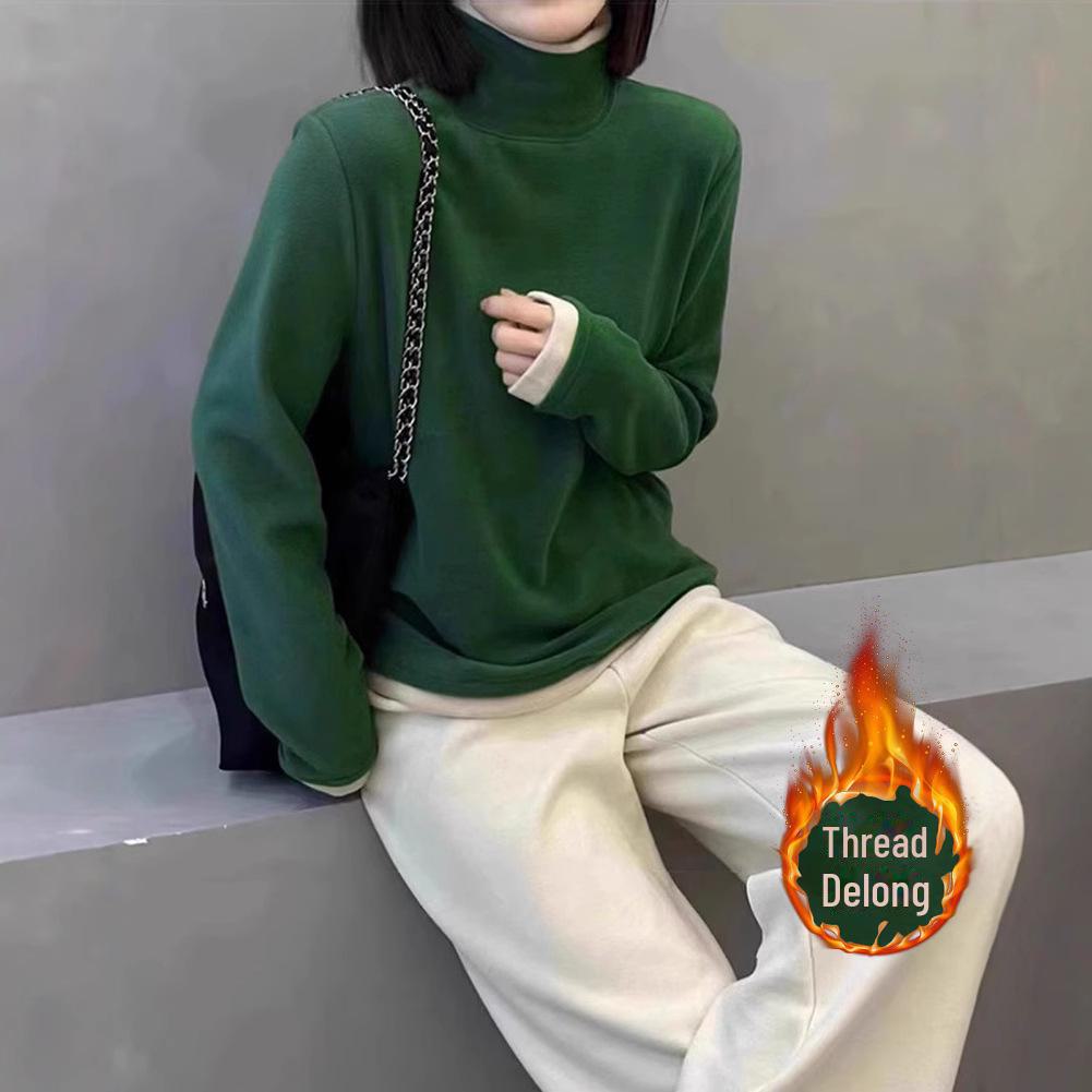 280g Gerippter Deutscher Samt Hong Kong Stil Zwei-in-Eins Langarmshirt, Herbst/Winter, Vielseitiges Mutterkleid.