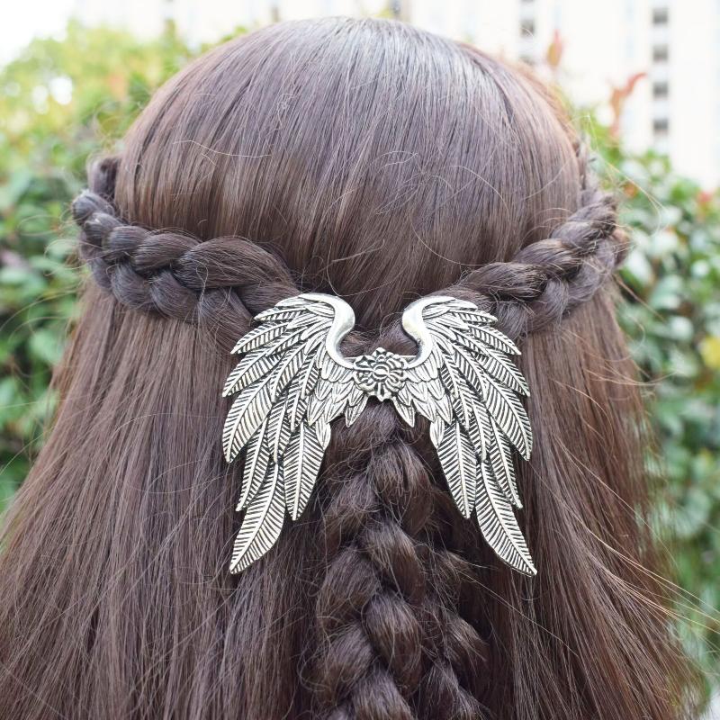SXH 1/2Pcs Angel Wings Hair Clips Personalized Braid Hair Accessories Vintage Silver Ethnic Style Headwear for Women