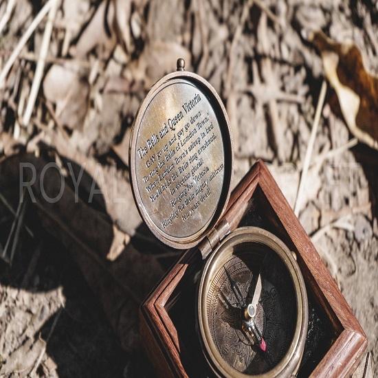 Handmade Brass Victoria Nautical Pocket Compass Gift for Husband, Wedding Gift