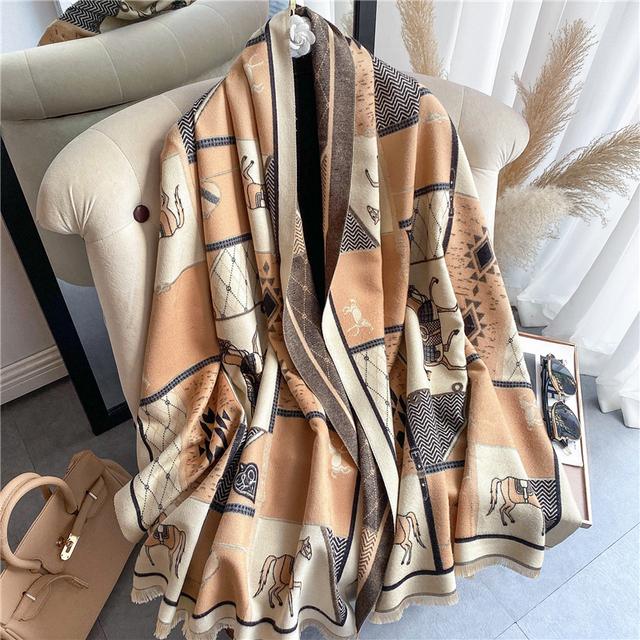 Luxusní kašmírový šátek Zimní Dámské Šály Pašmína Teplá Deka Zábaly Dámská šátek Foulard Bandana Značka Silný potisk šátky