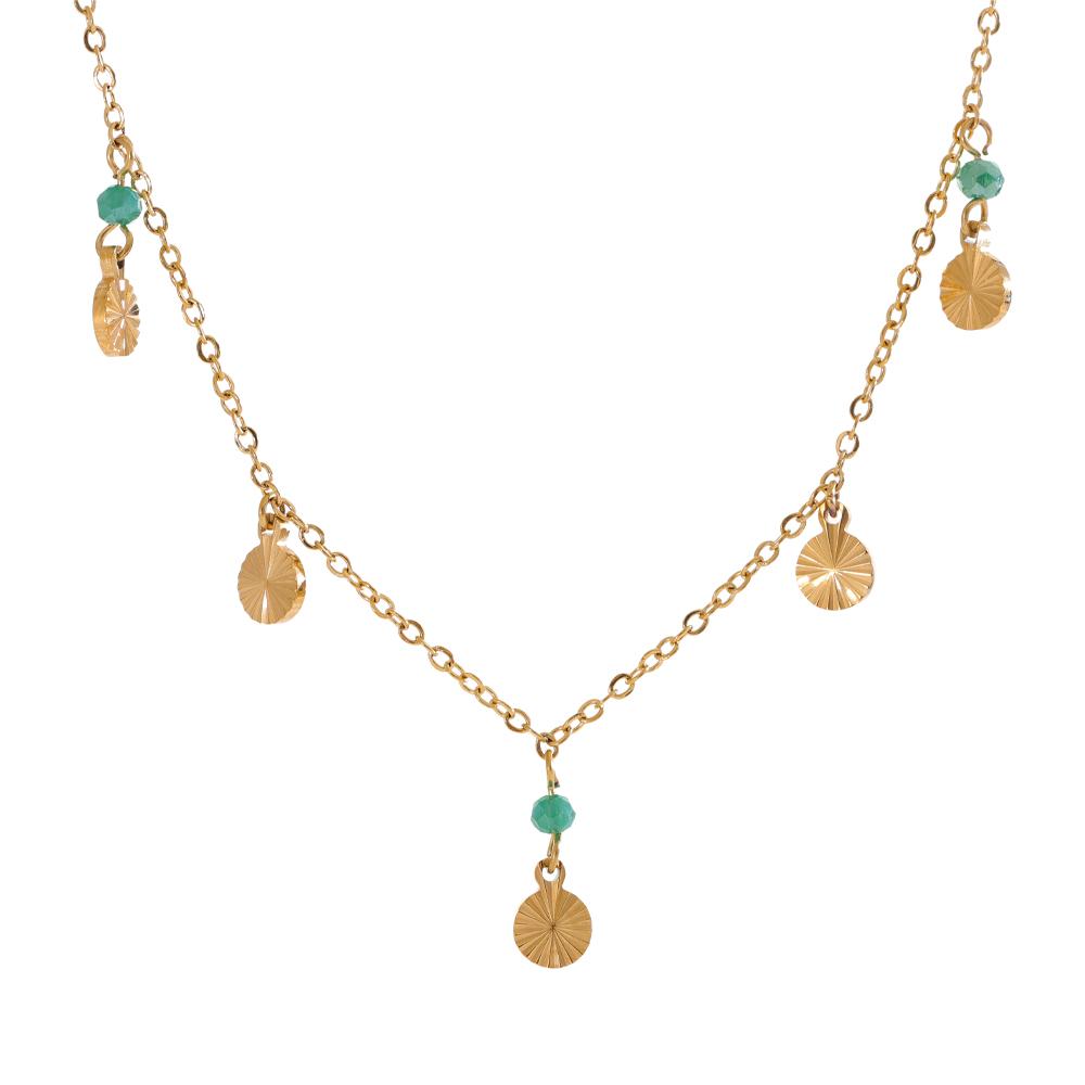 

Yhpup 2025 Arrivals Stainless Steel Green Crystal Round Drop Necklace High Quality Trending Collar Jewelry Wholesale