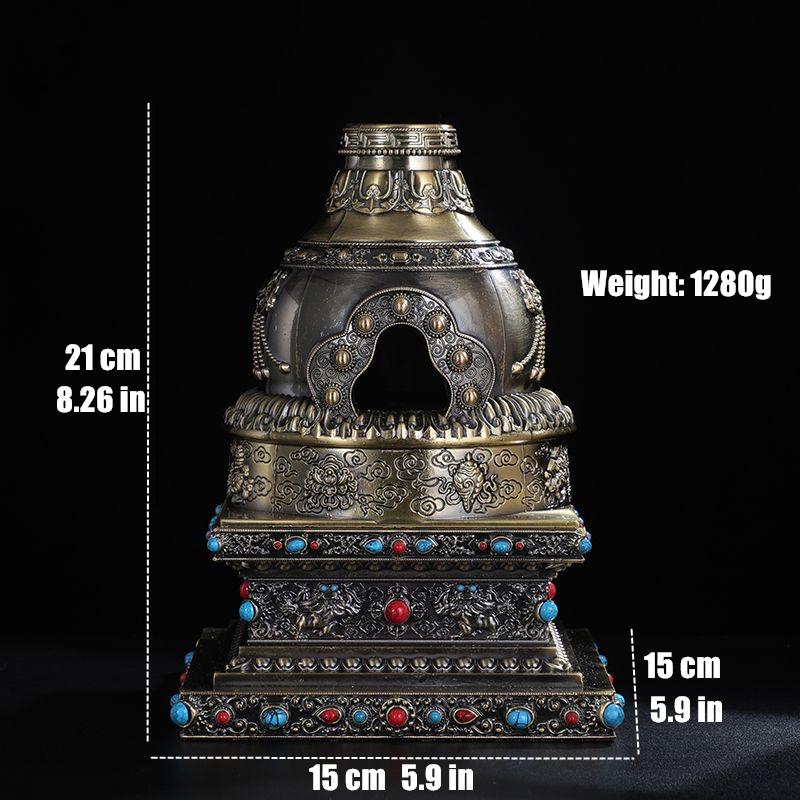 Bruciatore di Incenso Multifunzionale Lega Incisa Grande Dimensione Stupa Fornello per Aromaterapia Forno per Fumo da Meditazione Altari Decorativo