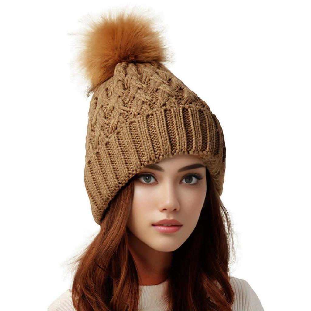 Women's Cross-Border Pineapple Pattern Pom-Pom Knit Hat - Fashionable & Warm for Autumn/Winter