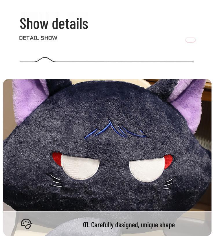 Large Black Scara Cat Plush Pillow - Cute Anime Cartoon Cushion Pendant Backrest