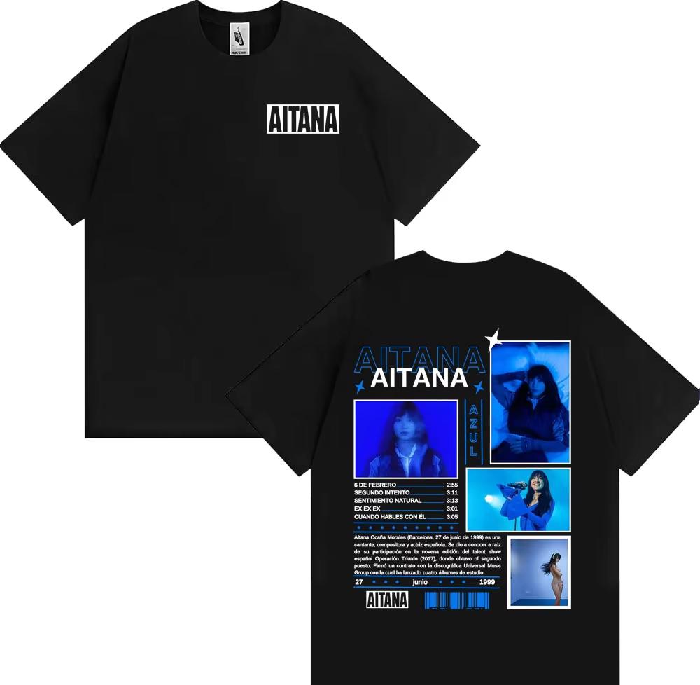 Sängerin Aitana Cuarto Azul Album Tour T-Shirt 2026 Sommer Neu Unisex Damenmode Lässig 100% Baumwolle Ästhetisches Oversized T-Shirt