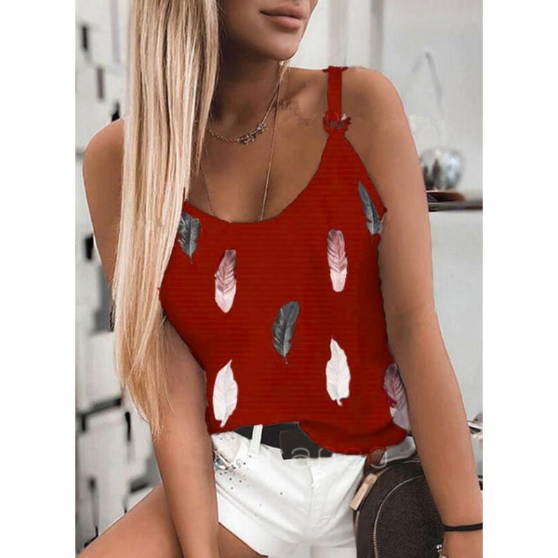 Women's Feather Print Camisole Adjustable Strap Casual Tank Top