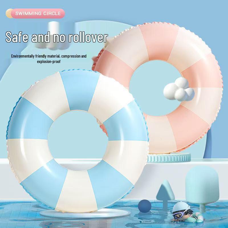 Thickened Retro Stripe Swim Ring for 3-6 Year Olds - Armpit Inflatable Float Lifebuoy Pink Retro Swim Ring