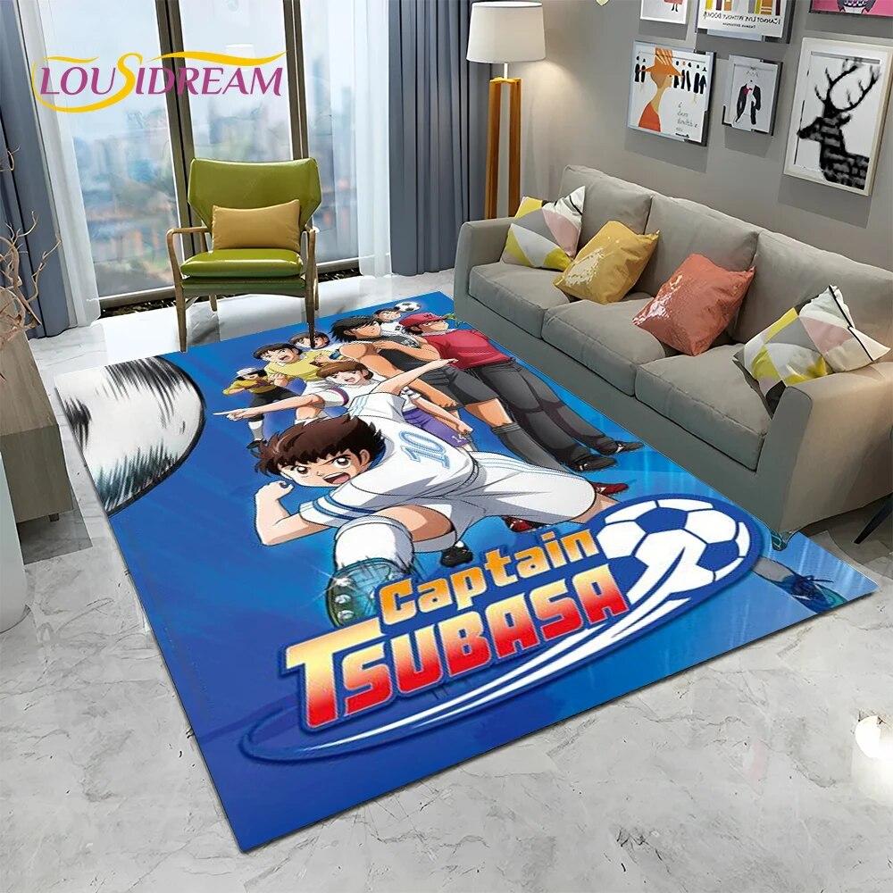 Captain Tsubasa Anime-Fußball-Cartoon-Teppich für Zuhause, Wohnzimmer, Schlafzimmer, Sofa, Fußmatte, Dekor, Kinderbereich, rutschfeste Bodenmatte