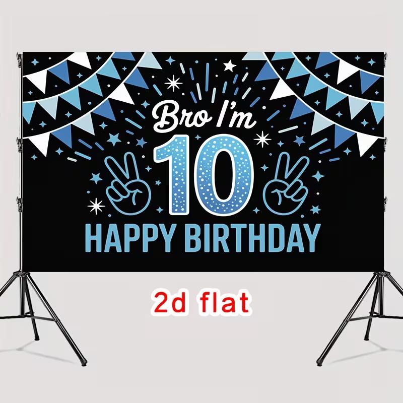 2D 10e Verjaardag Achtergrond voor Jongens Blauwe Ster Slagvlaggen Fotoshoot Achtergrond