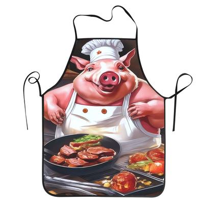 Cooking Pig Cartoon BBQ Scene Apron Chef Cooking Tablier Waterproof Bib Kitchen Cleaning Pinafore for Women Men Painting