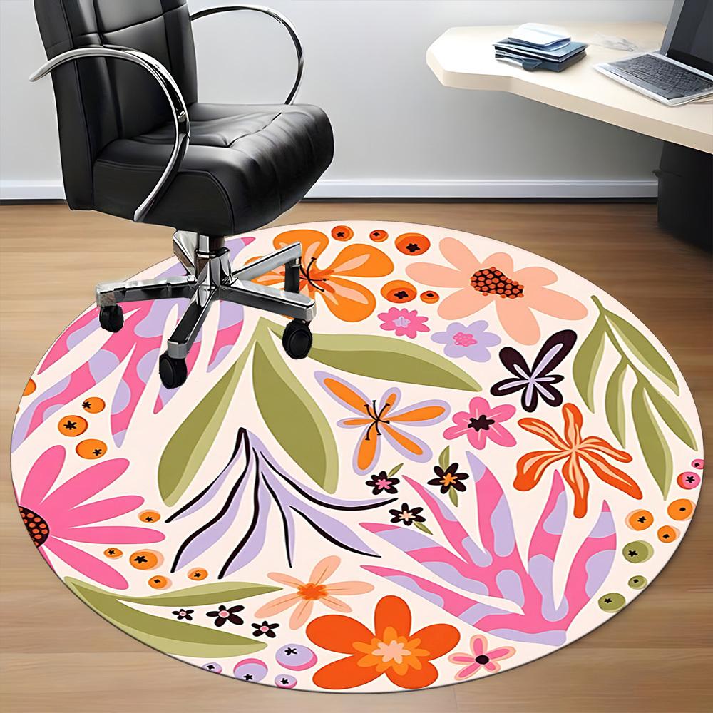 1pc Floral Pattern Office Round Area Rug,  Mat Suitable For Office, Under Office Chairs Bedroom Living Room Home Decor, Room Deco