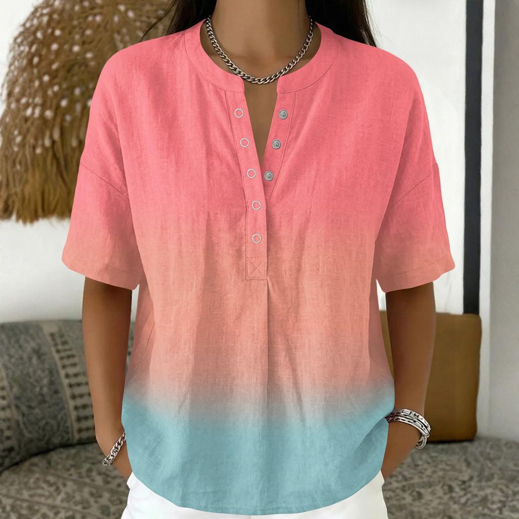 Women's Fashion Printed V Neck Short Sleeve Pullover Blouse Casual Loose Fit Lightweight Top for Everyday Wear