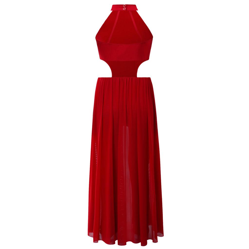 Costum Latino All-in-One pentru Copii: Salopetă Top Halter cu Paiete Strălucitoare, Fără Mâneci Decupată pe Spate cu Fustă de Practică Integrată