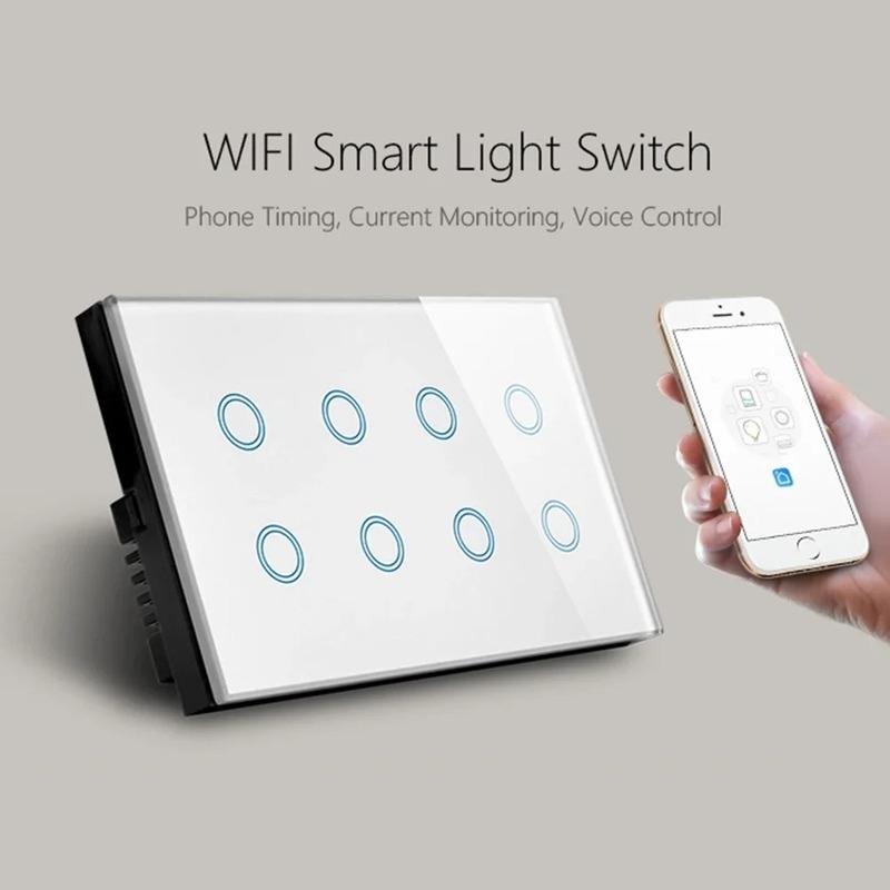 WLAN Smart Touch Licht Wandschalter Interruptor Glaspanel 8-fach 147*86mm Tuya App SmartLife Kompatibel mit Alexa Google Home