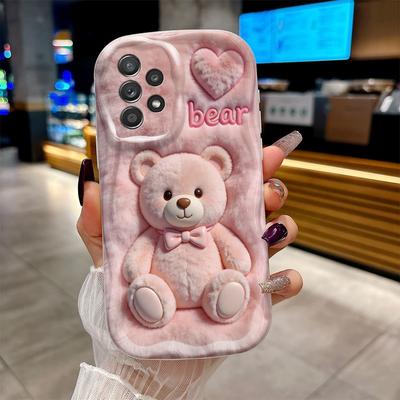 Cartoon Pink Plush Bear Printed Phone Case For Samsung Galaxy A16 A26 A36 A56 A55 A54 S26 Ultra S25 S24 S23 FE S22 S21Plus Cover
