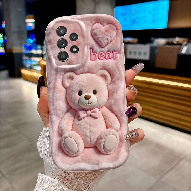 Cartoon Rosa Plüschbär Aufdruck Handyhülle Für Samsung Galaxy A16 A26 A36 A56 A55 A54 S26 Ultra S25 S24 S23 FE S22 S21Plus Hülle Galaxy S24 Ultra weiß