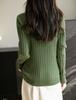 Women's Ribbed Knit Double-Layer Pullover Sweater with Stand Collar - Long Sleeve, Color Block Design for Autumn/Winter