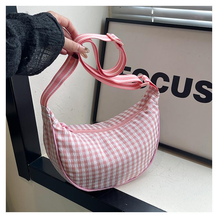 Retro plaid dumpling bag women's new versatile canvas shoulder messenger bag casual portable commuter small satchel