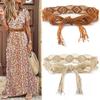 Wax Rope Beads Hand Woven DIY Ethnic Style Belts Braided Belt Women Waist Chain Round Wooden Button