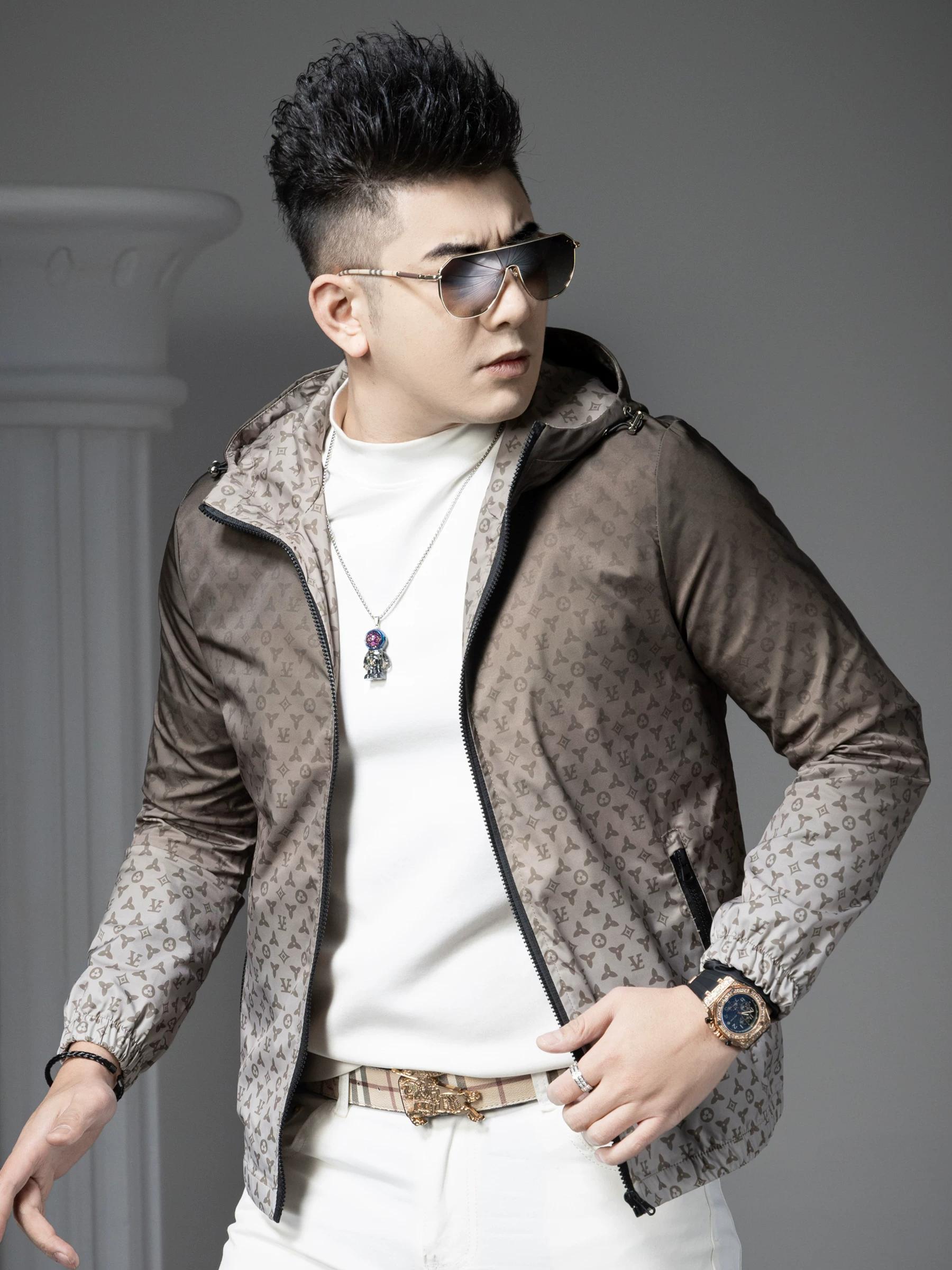 

European Style 2025 New Autumn Hooded Jacket for Men, High-End Gradient Dark Floral Casual Jacket, Trendy Brand Clothing for Men XL кофейный