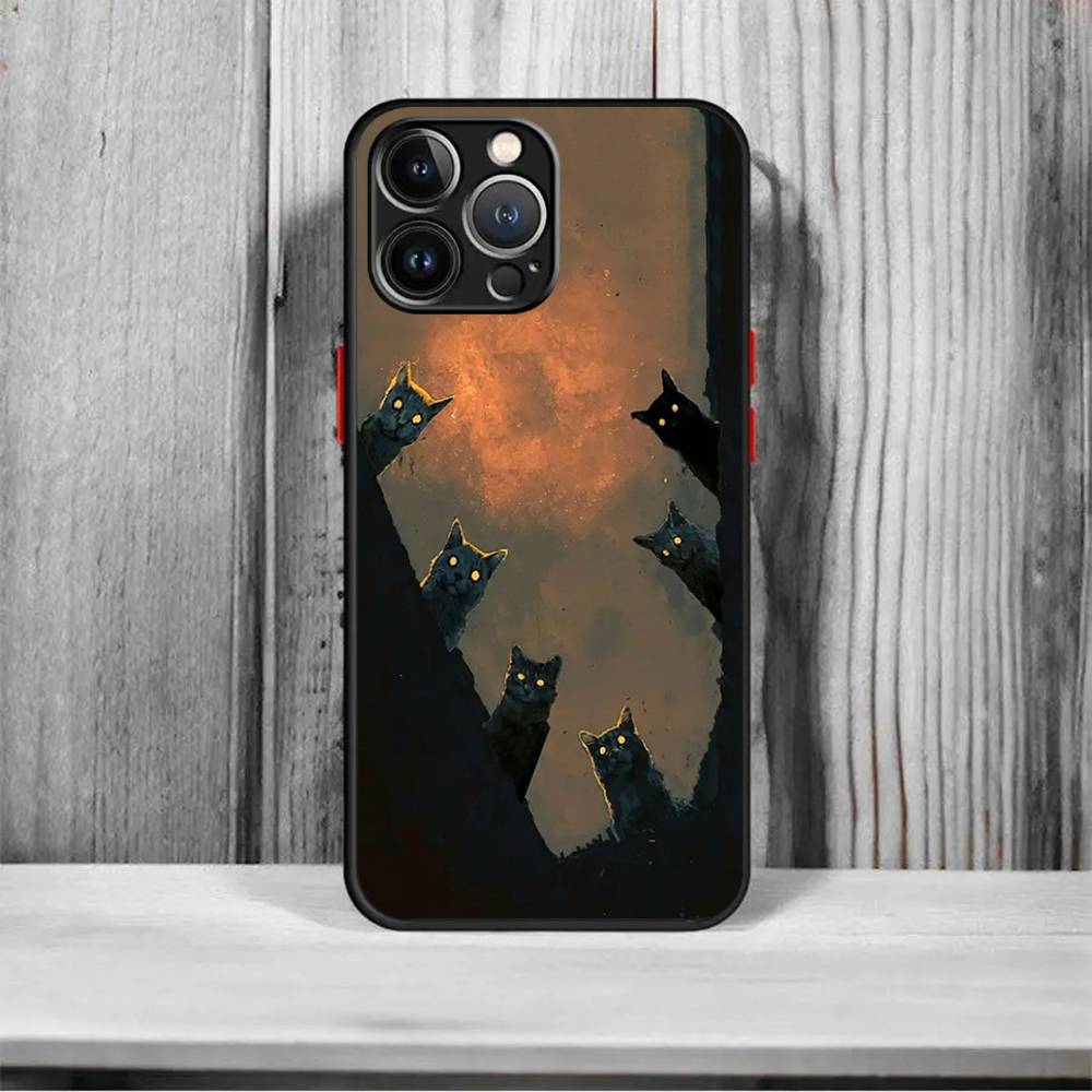 Dark Funny Monster Cat Matte Cover For iPhone 16 15 14 11 12 13 Mini Pro Max X XR XS MAX Phone Case shockproof