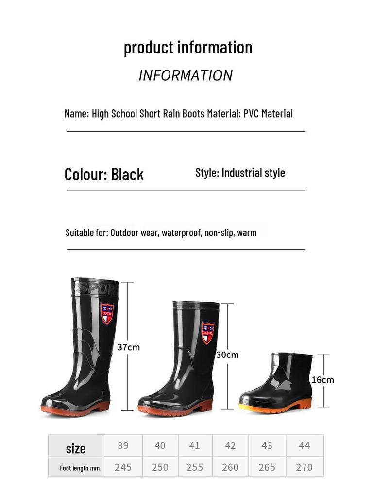 Men's High-Top Waterproof Military Rain Boots with Non-Slip Sole and Labor Protection Rubber Overshoes