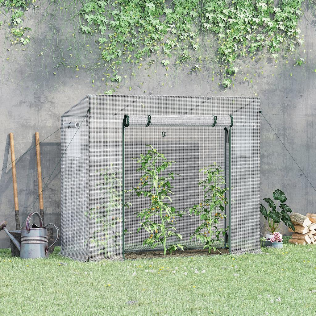 Greenhouse with Side Window, Roll-up Door, Windproof, Steel Frame, Plastic Tarpaulin, White, 200 X 76 X 168 Cm
