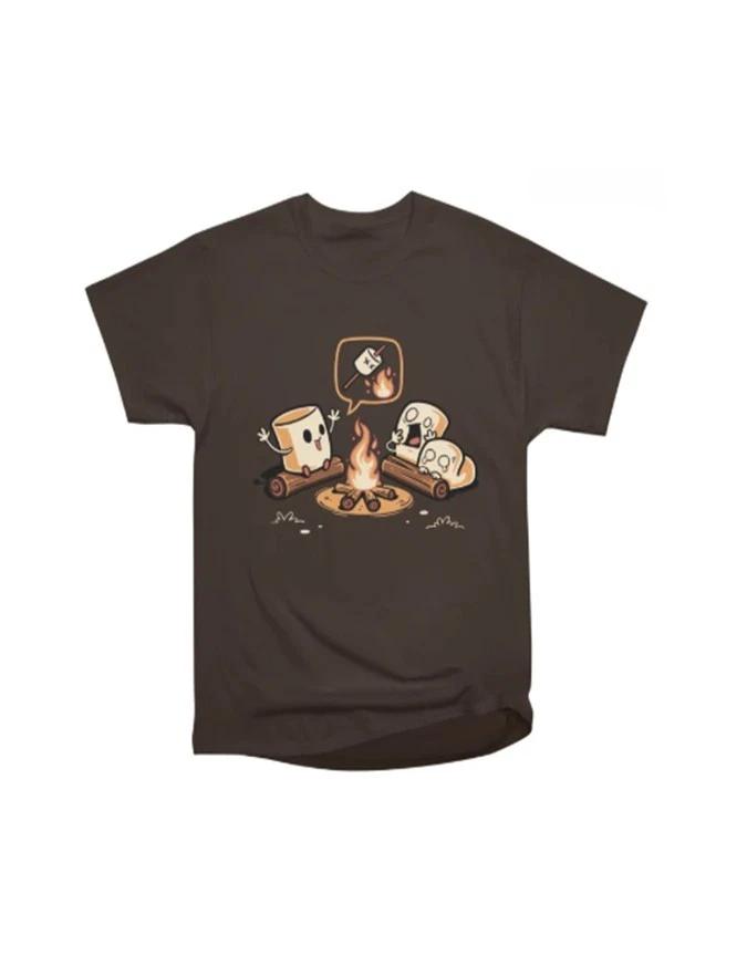 Cute Marshmallow Campfire Cartoon Funny Graphic T-Shirt XL