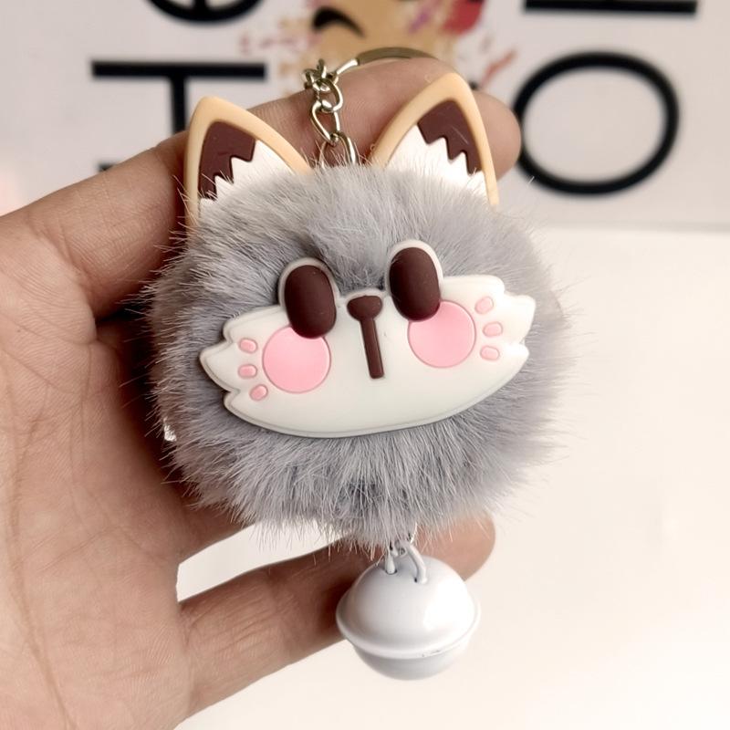 1 PC Cute lucky cat plush keychain imitation mink fur ball keychain with bell pendant