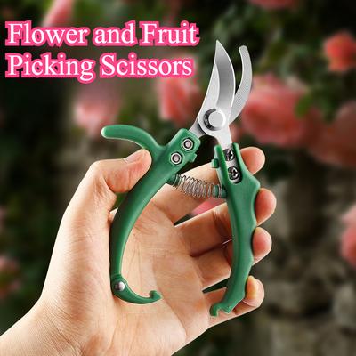 Tesoura de jardim multifuncional manual com fivela de segurança, mola de aço inoxidável, tesoura de poda de jardinagem, cortador de galhos e plantas