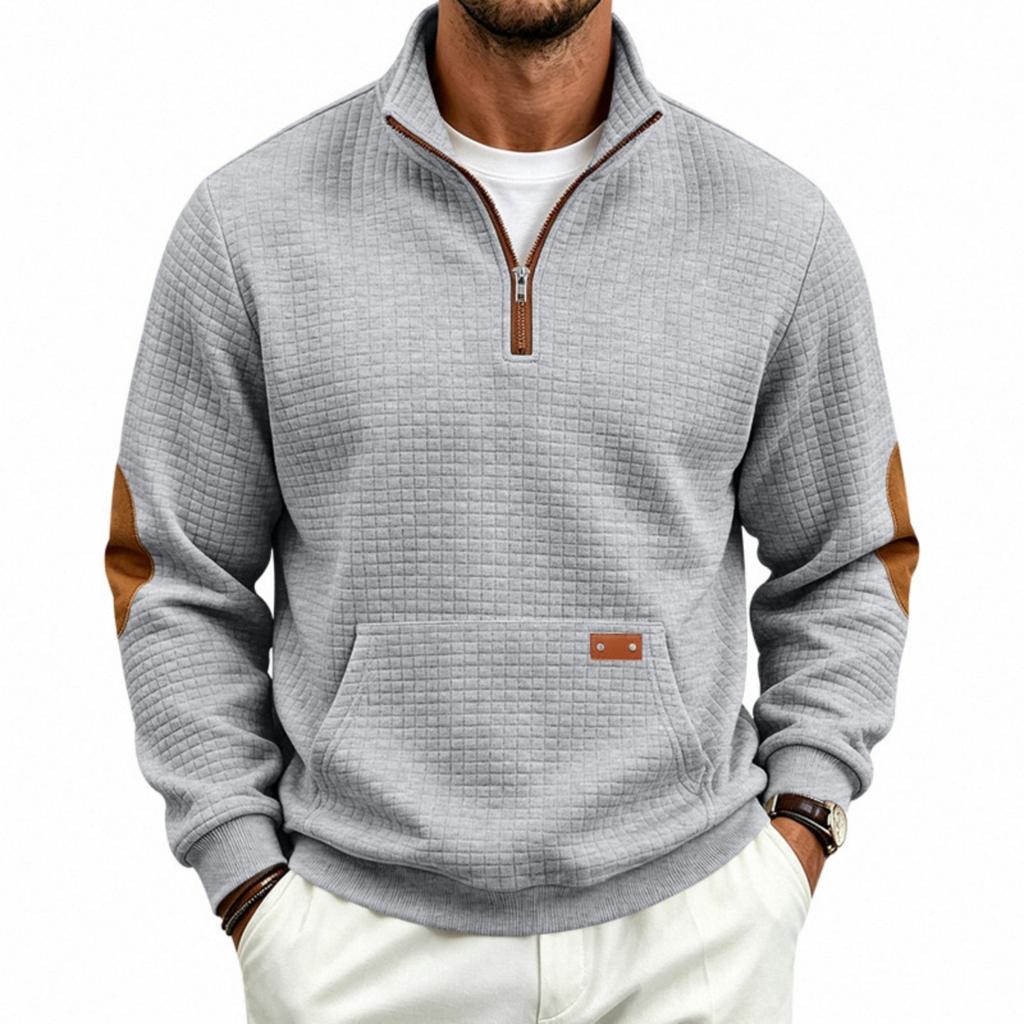 Men's Pullover Sweatshirt with Stand Collar Check Pattern Loose Fit for Outdoor Casual Wear