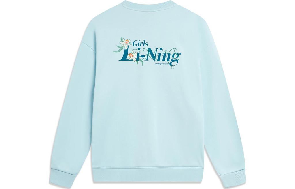 Li Ning Sports Life Collection Floral Logo Fleece Lined Thermal Antibacterial Loose Fit Pullover Sweatshirt Women's AWDTE46-3