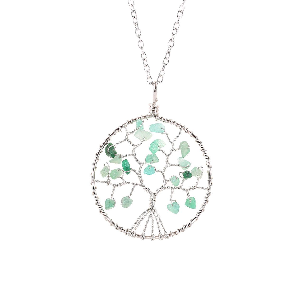 Handmade Wrapped Silver Silk Natural Crystal Gravel Wrapped Tree Of Life Fruit Tree Pendant N94