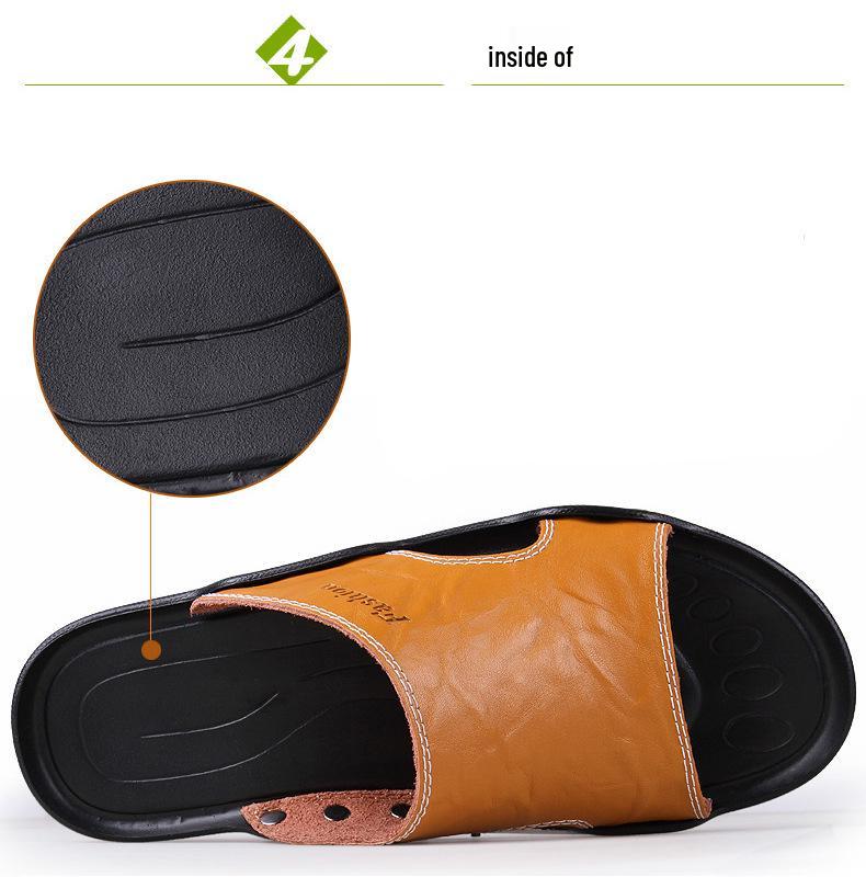 Men's Large Size Soft Sole Cowhide Flip-Flop Sandals