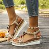Fashion Women's Sandals Summer 2025 Bohemian Style Rhinestone Wedge-heeled Sandal Casual Mixed Color High Heel Open-toe Roman Sandales