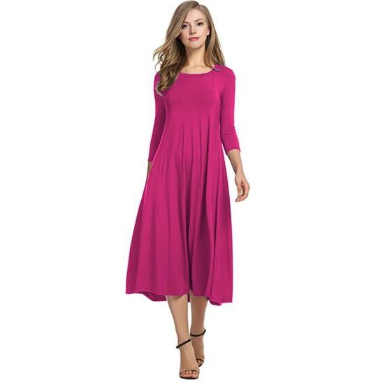Women's Cotton Swing Dress Casual 45720 Sleeve Crew Neck Midi