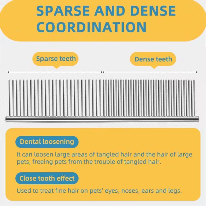 Pet Dematting Comb Stainless Steel Pet Grooming Comb for Dogs and Cats Gently Removes Loose Undercoat, Mats, Tangles and Knots