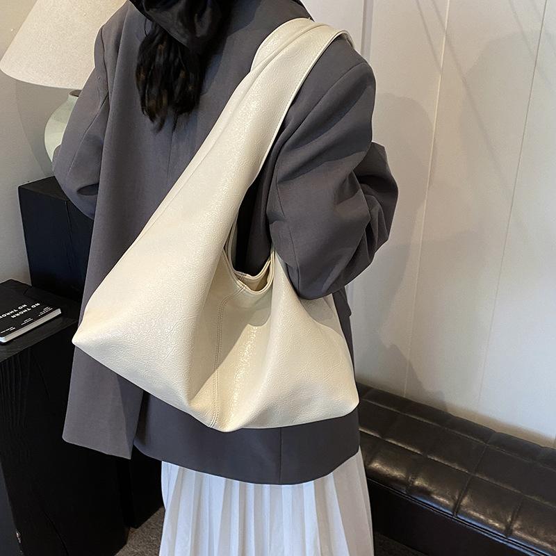 Red Shoulder Bag for Women Retro Versatile Large Capacity Casual Feminine Tote Simple PU Leather Shopping Bags