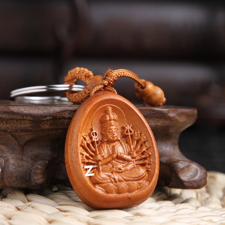 Peach Wood Qi Nan Car Keychain Pendant - Safe Trip Gift for Women