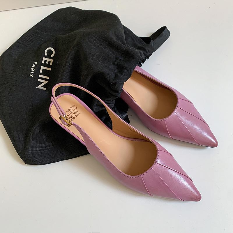 

2025 Spring and Autumn New Fashion Versatile French Kitten Heel Pointed Head Small Heel Baotou Sandals Single Shoes 40 светло-фиолетовый