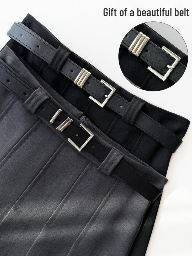 Korean Style 2024 Women's High Waist A-Line Midi Skirt