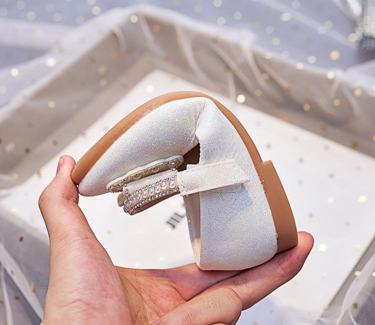 Girls' Crystal Bow Leather Shoes - New 2025 Spring/Autumn Soft Sole Princess Style