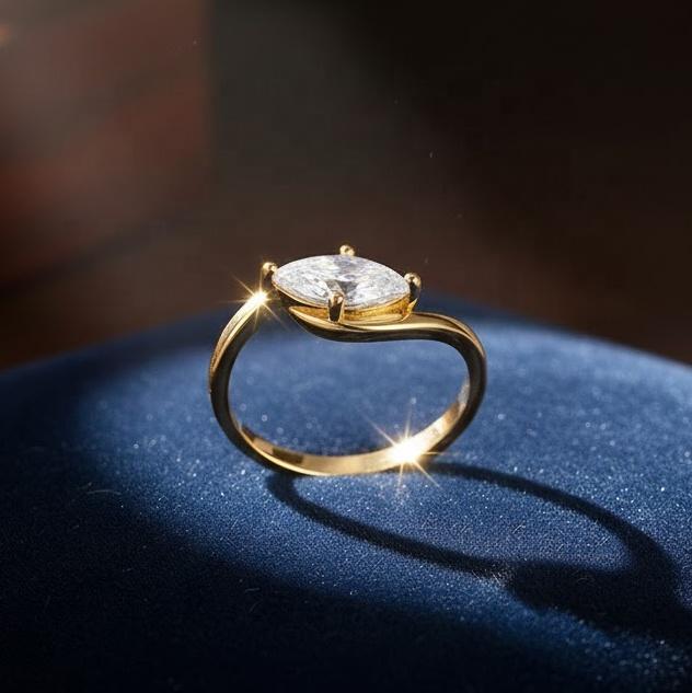 Ins Trendy Female 18k Gold Plated Wedding Ring 925 Sterling Silver 1 Carat Marquise Cut 5*10mm Twisted Moissanite Ring for Women