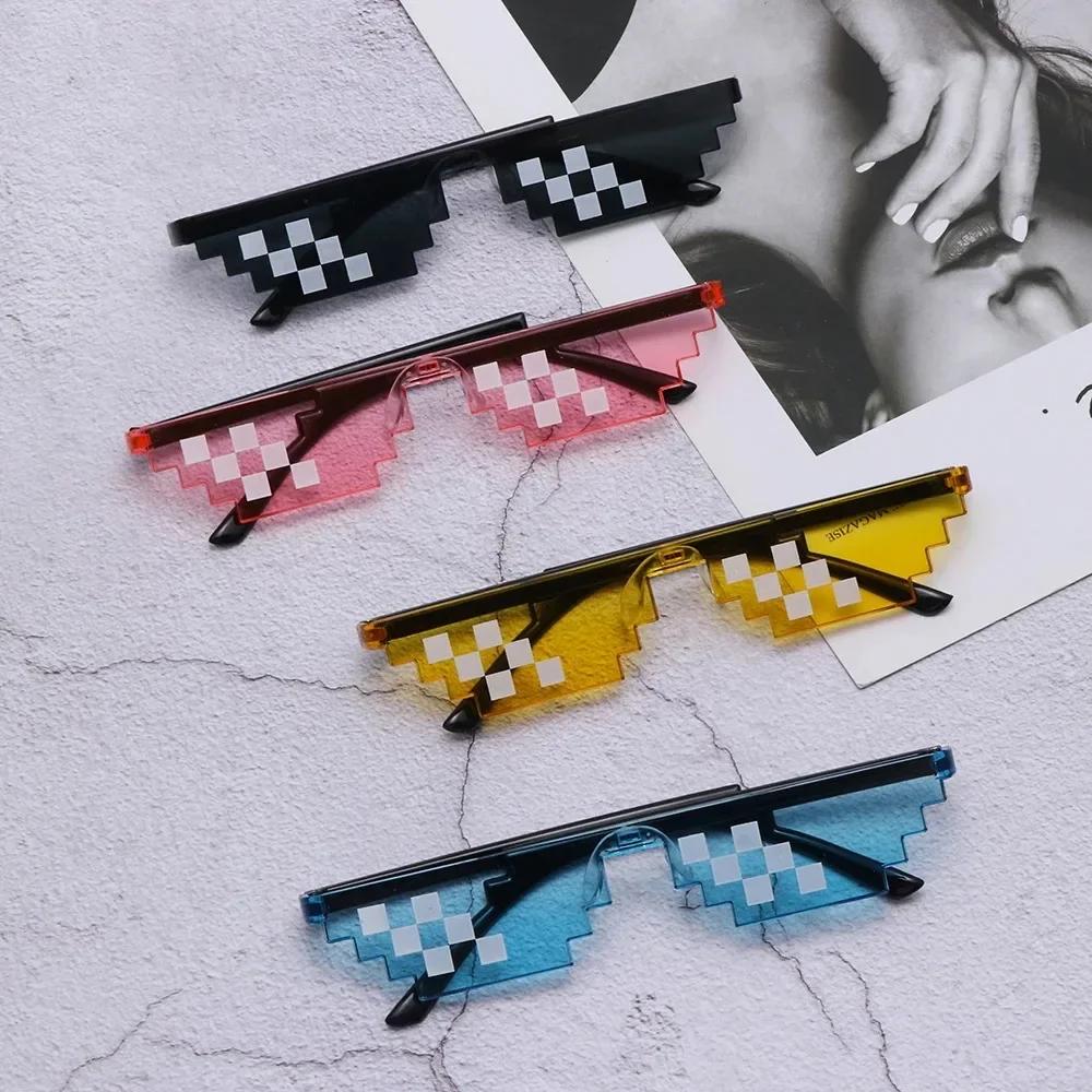 Cool Fashion Unisex Punk Sunglasses Square Individuality Mosaic Sunglasses Code Pixel Glasses for Women Men Amagi