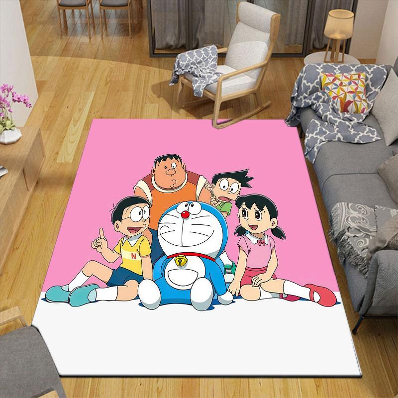 Doraemon2 Flannel Pattern Square Carpet,Area Rug,Carpet Rug for Living Room Bedroom Sofa Playroom Decor,Non-slip Floor Mat