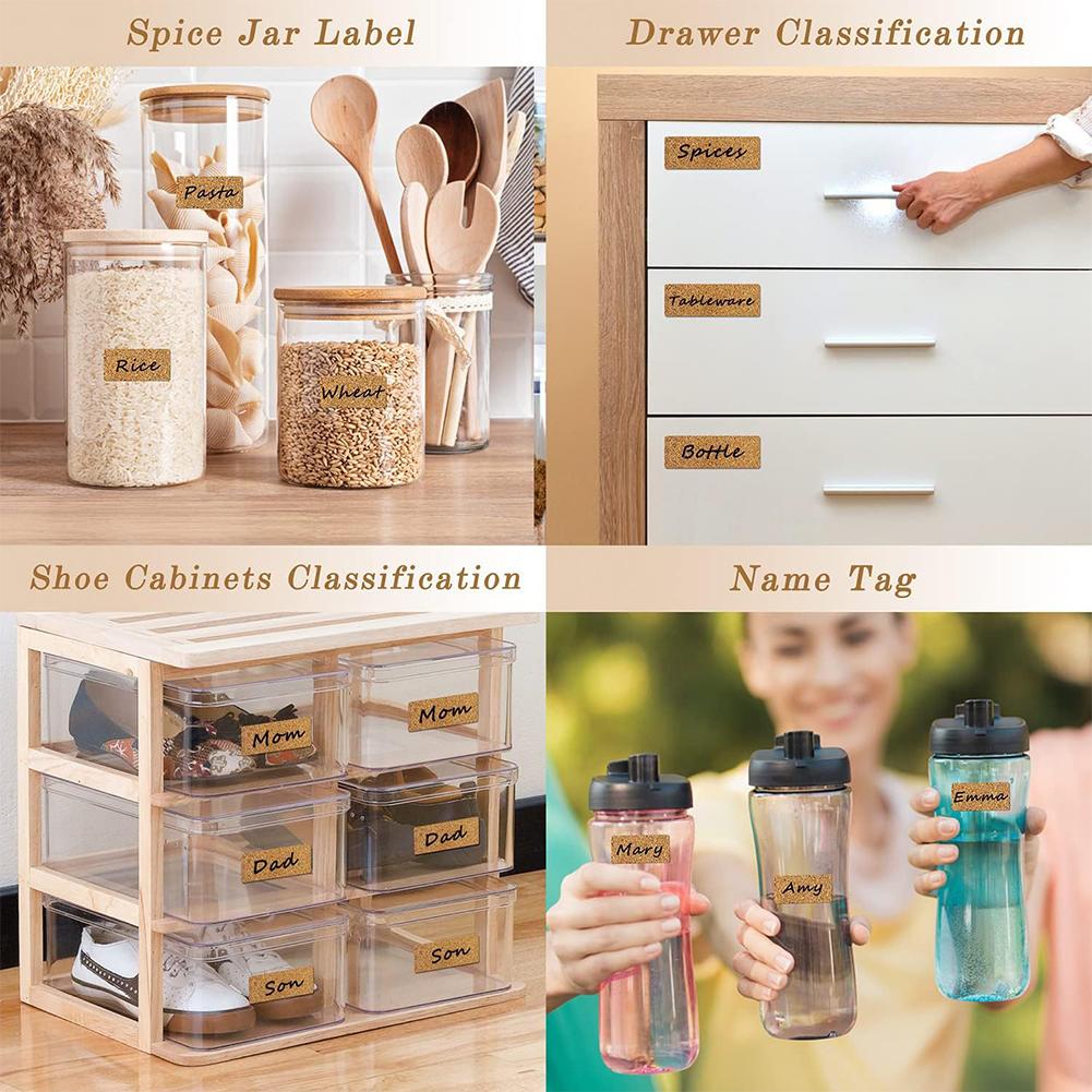 Cork Sticker Self Adhesive Biscuit Bag Seal Sticker Classification Label Spice Container Tags Sticker for Household Kitchen
