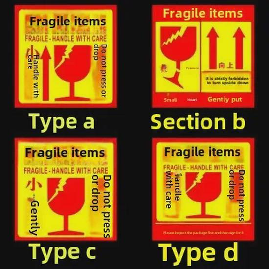 

Fragile Stickers: Handle with Care, Do Not Drop or Press - English Labels