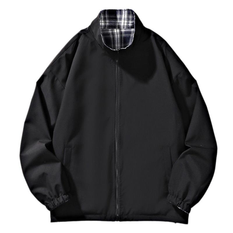 Trendy Cross-Lattice Double-Sided Spring/Autumn Cool Streetwear Jacket with Stand Collar