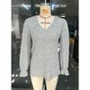 Graue Strickwaren Lose Frauen Pullover Pit Streifen Schleifen V-ausschnitt Spitze Langarm Pullover Einfarbig Casual Pendeln Basis Hemd Herbst Winter